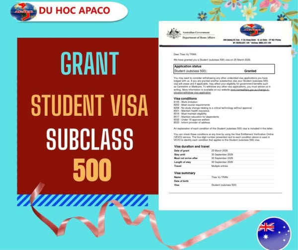 NHẬN THÊM VISA DU HỌC ÚC CHO TRẦN THẢO VY